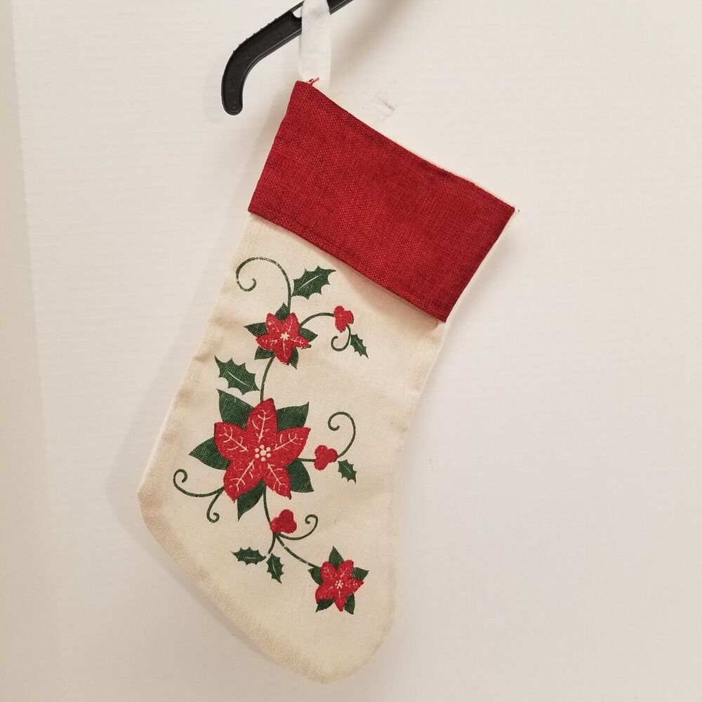 Handmade 16" sparkly poinsettia Christmas stocking can be embroider or cross sti